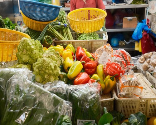 Fresh green leafy vegetables in a local Malaysian morning market